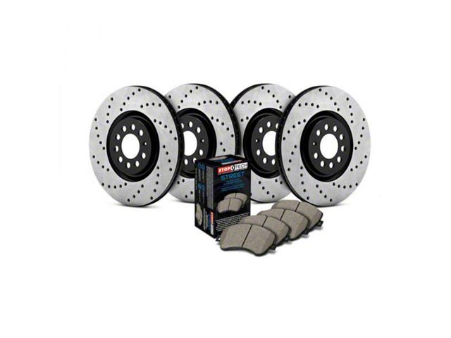 StopTech Street Axle Drilled Brake Rotor and Pad Kit; Front and Rear (12-14 Charger Enforcer, Pursuit)