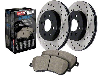 StopTech Street Axle Drilled Brake Rotor and Pad Kit; Rear (06-23 6.1L HEMI, 6.2L HEMI, 6.4L HEMI Charger)