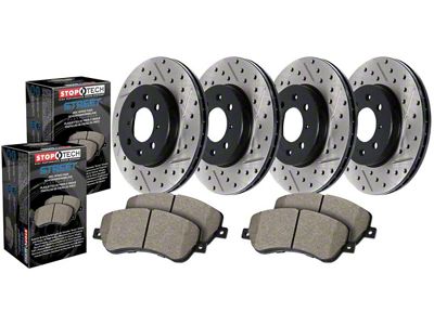 StopTech Street Axle Drilled and Slotted Brake Rotor and Pad Kit; Front and Rear (06-14 V6 RWD Charger w/ Solid Rear Rotors; 15-16 V6 RWD Charger)