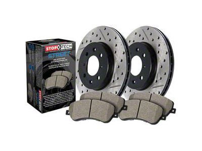 StopTech Street Axle Drilled and Slotted Brake Rotor and Pad Kit; Front and Rear (06-14 Charger w/ Vented Rear Rotors; 15-16 3.6L, 5.7L HEMI Charger)