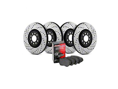 StopTech Street Axle Drilled and Slotted Brake Rotor and Pad Kit; Front and Rear (06-16 6.1L HEMI, 6.2L HEMI, 6.4L HEMI Charger)