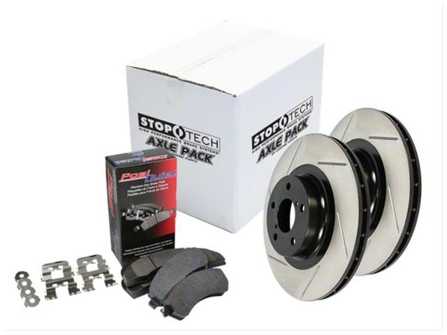 StopTech Street Axle Slotted Brake Rotor and Pad Kit; Front (06-14 V6 RWD Charger w/ Solid Rear Rotors; 15-16 V6 RWD Charger)