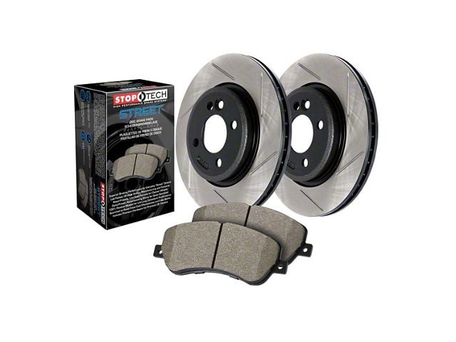 StopTech Street Axle Slotted Brake Rotor and Pad Kit; Front (06-14 Charger w/ Vented Rear Rotors; 15-16 3.6L, 5.7L HEMI Charger)