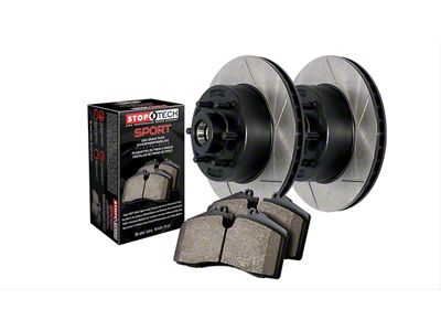 StopTech Truck Axle Slotted Brake Rotor and Pad Kit; Front and Rear (06-14 V6 RWD Charger w/ Solid Rear Rotors; 15-16 V6 RWD Charger)