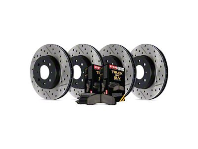 StopTech Truck Axle Slotted and Drilled Brake Rotor and Pad Kit; Front and Rear (12-14 Charger Enforcer, Pursuit)