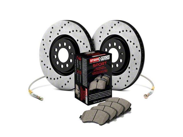 StopTech Sport Axle Drilled Brake Rotor and Pad Kit; Rear (05-13 Corvette C6 Base w/ Standard Brake Package)