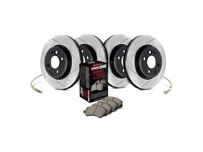 StopTech Sport Axle Slotted Brake Rotor, Pad and Brake Line Kit; Front and Rear (06-11 Corvette C6 Grand Sport, Z06 w/o Z07 Brake Package)