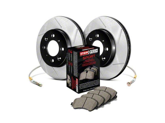 StopTech Sport Axle Slotted Brake Rotor and Pad Kit; Front (05-13 Corvette C6 Base w/ Standard Brake Package)