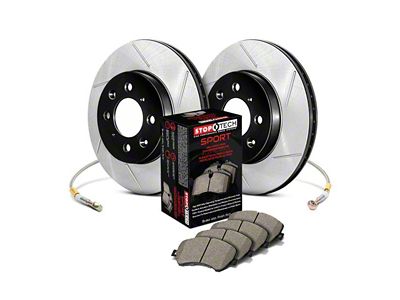 StopTech Sport Axle Slotted Brake Rotor and Pad Kit; Front (06-13 Corvette C6 427, Grand Sport, Z06 w/o Z07 Brake Package)