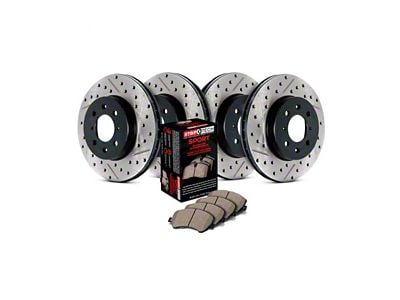 StopTech Sport Axle Slotted and Drilled Brake Rotor and Pad Kit; Front and Rear (05-13 Corvette C6 Base w/ Standard Brake Package)