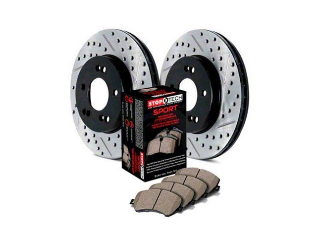 StopTech Sport Axle Slotted and Drilled Brake Rotor and Pad Kit; Rear (06-13 Corvette C6 427, Grand Sport, Z06 w/o Z07 Brake Package)