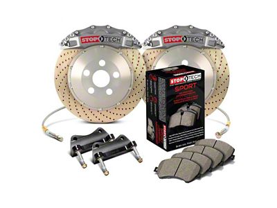 StopTech ST-60 Trophy Sport Drilled Coated 2-Piece Front Big Brake Kit with 380x32 Rotors; Silver Calipers (06-13 Corvette C6)
