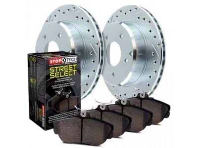 StopTech Sport Axle Drilled and Slotted Brake Rotor and Pad Kit; Front (05-10 Mustang V6)