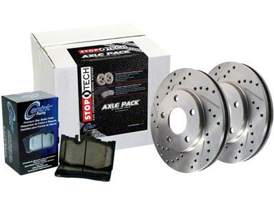 StopTech Sport Axle Drilled and Slotted Brake Rotor and Pad Kit; Front and Rear (2012 Mustang GT500)