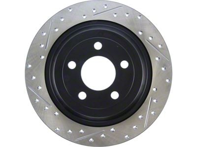StopTech Sport Drilled and Slotted Rotor; Rear Passenger Side (15-23 Mustang EcoBoost w/o Performance Pack, V6)