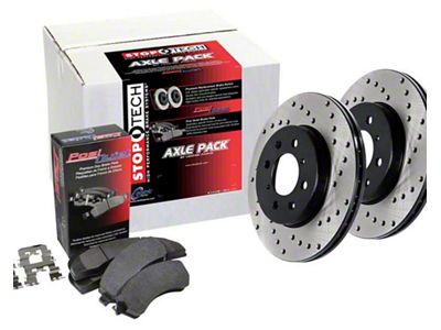 StopTech Street Axle Drilled Brake Rotor and Pad Kit; Front (15-23 Mustang GT w/ Performance Pack)