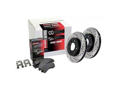 StopTech Street Axle Drilled Brake Rotor and Pad Kit; Front and Rear (15-23 Mustang EcoBoost w/o Performance Pack, V6)