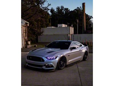 Striker Lights RGB Flow Series S650 Style Headlights with BlueGhozt Controller; Matte Black Housing; Clear Lens (15-17 Mustang; 18-22 Mustang GT350, GT500)
