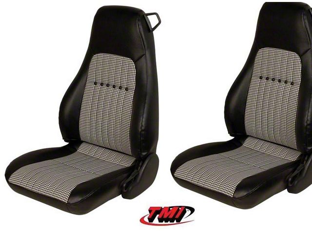 TMI Deluxe Front and Rear Seat Upholstery Kit; Black with Black/White Houndstooth Insert (97-02 Camaro Coupe)