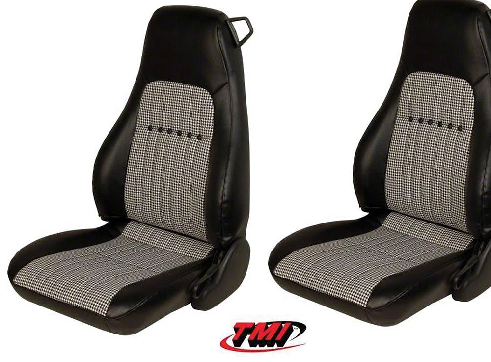 TMI Camaro Deluxe Front Seat Upholstery Kit; Black with Black/White ...