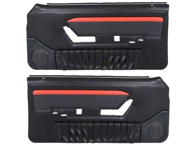 TMI Mach 1 Door Panels; Black with Red Stripe (90-93 Mustang Coupe & Hatchback w/ Power Windows)