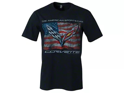 American Sportscar Flag with C7 Logo T-Shirt; Black