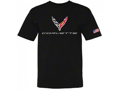 C8 Crossed Flags Tee; Black