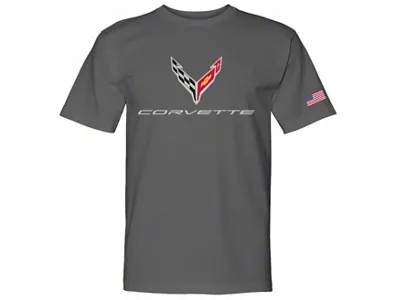 C8 Crossed Flags Tee; Charcoal