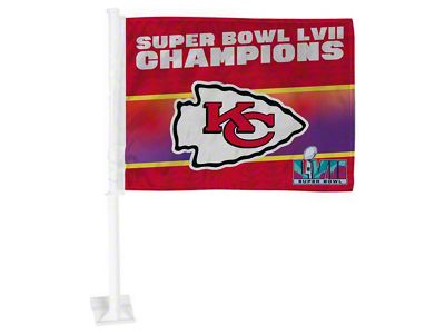 Car Flag with Kansas City Chiefs Super Bowl LVII Champions Logo; Red (Universal; Some Adaptation May Be Required)