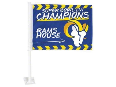 Car Flag with Los Angeles Rams Super Bowl LVI Champions Logo; Blue (Universal; Some Adaptation May Be Required)