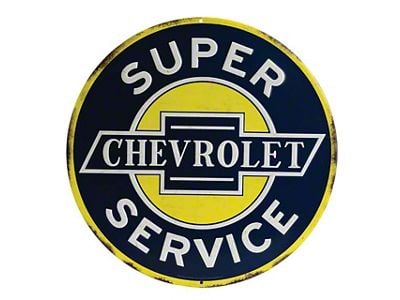 Die Cut Embossed Tin Sign; Chevrolet Round