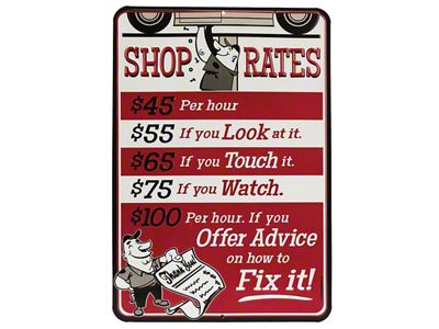 Die Cut Embossed Tin Sign; Shop Rates Red