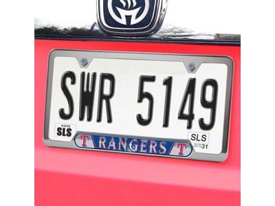 Embossed License Plate Frame with Texas Rangers Logo; Blue (Universal; Some Adaptation May Be Required)