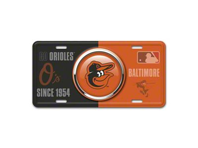 Embossed Metal License Plate with Baltimore Orioles Logo; Black / Orange (Universal; Some Adaptation May Be Required)