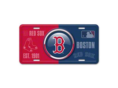 Embossed Metal License Plate with Boston Red Sox Logo; Red / Navy (Universal; Some Adaptation May Be Required)