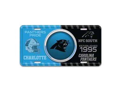 Embossed Metal License Plate with Carolina Panthers Logo; Blue / Black (Universal; Some Adaptation May Be Required)