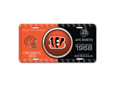 Embossed Metal License Plate with Cincinnati Bengals Logo; Orange / Black (Universal; Some Adaptation May Be Required)