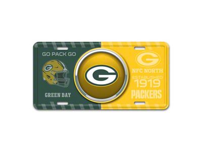 Embossed Metal License Plate with Green Bay Packers Logo; Green / Yellow (Universal; Some Adaptation May Be Required)