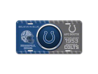 Embossed Metal License Plate with Indianapolis Colts Logo; Blue / Gray (Universal; Some Adaptation May Be Required)