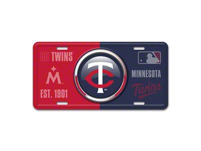 Embossed Metal License Plate with Minnesota Twins Logo; Red / Navy (Universal; Some Adaptation May Be Required)