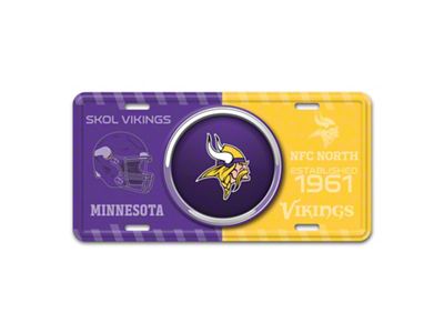 Embossed Metal License Plate with Minnesota Vikings Logo; Purple / Yellow (Universal; Some Adaptation May Be Required)