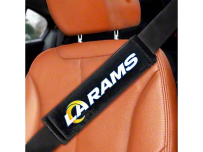 Embroidered Seatbelt Pads with Los Angeles Rams Logo; Black (Universal; Some Adaptation May Be Required)