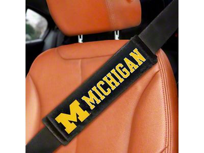 Embroidered Seatbelt Pads with Michigan Logo; Black (Universal; Some Adaptation May Be Required)