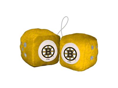 Fuzzy Dice with Boston Bruins Logo; Yellow (Universal; Some Adaptation May Be Required)