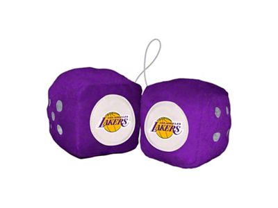 Fuzzy Dice with Los Angeles Lakers Logo; Purple (Universal; Some Adaptation May Be Required)