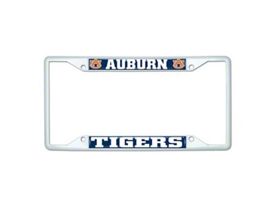 License Plate Frame with Auburn; White (Universal; Some Adaptation May Be Required)