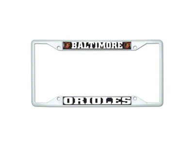 License Plate Frame with Baltimore Orioles; White (Universal; Some Adaptation May Be Required)