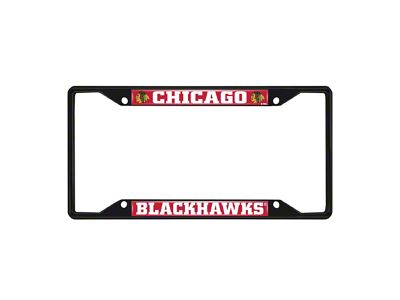 License Plate Frame with Chicago Blackhawks Logo; Black and Red (Universal; Some Adaptation May Be Required)