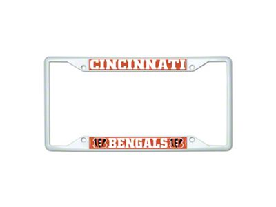 License Plate Frame with Cincinnati Bengals; White (Universal; Some Adaptation May Be Required)