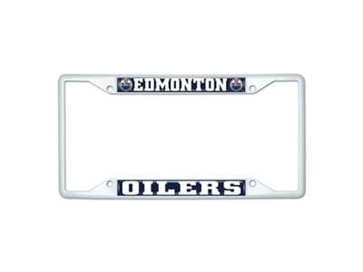 License Plate Frame with Edmonton Oilers; White (Universal; Some Adaptation May Be Required)